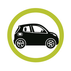 Stylized illustration of a compact car on a bright background.