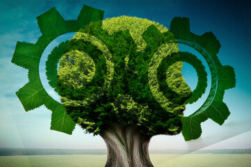 Generated image, Baum mit grünen Zahnrädern