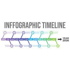 Colorful diagram and timeline schedule design. Timeline infographic for business management and presentation. Twelve Months modern Timeline diagram design with different colors and step sections.