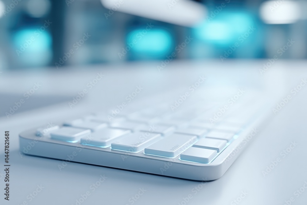 Poster minimalistic business workspace with futuristic ai holograms clean image aesthetic ample copy space 