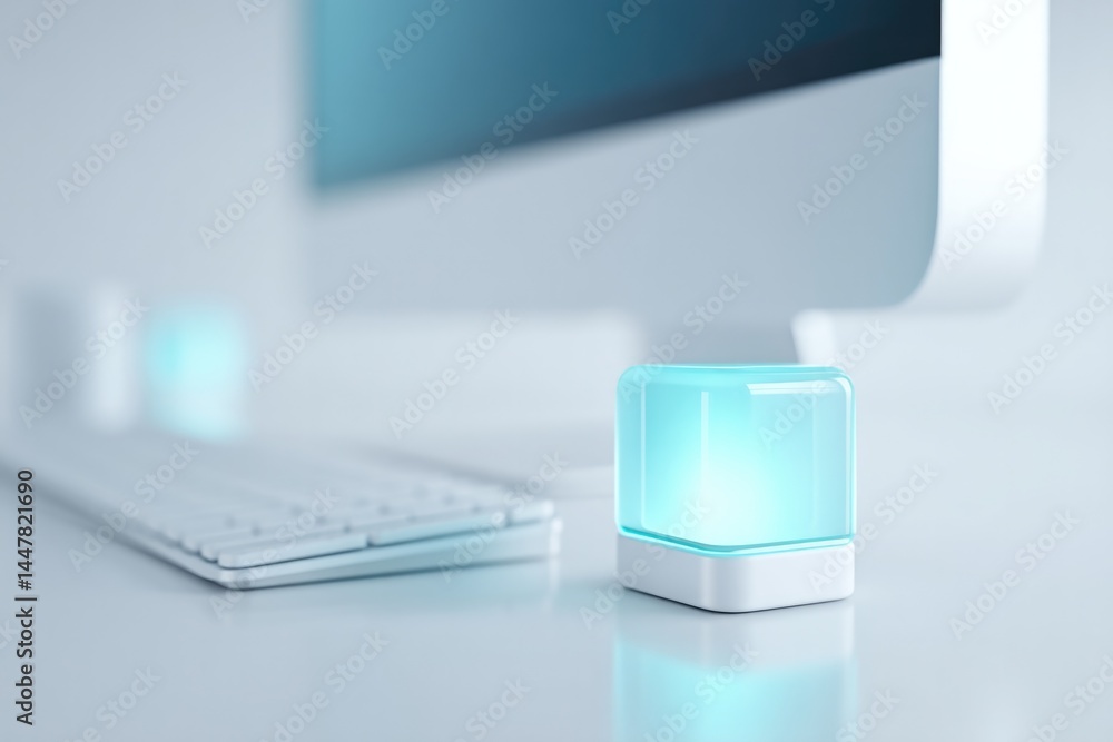 Poster minimalistic business workspace with futuristic ai holograms clean image aesthetic ample copy space 