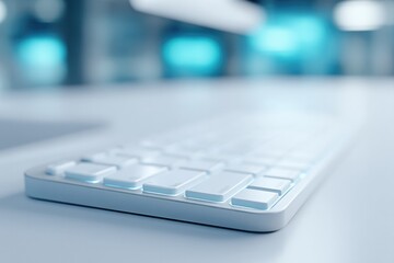 minimalistic business workspace with futuristic ai holograms clean image aesthetic ample copy space and no clutter