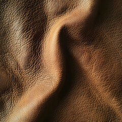 Fototapeta premium Close-up of textured brown leather, showcasing its natural patterns and folds.