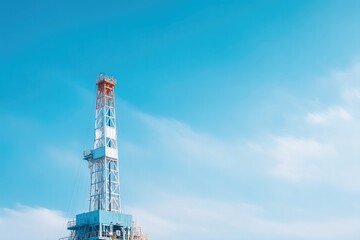 Obraz premium minimalistic view of expansive oil drilling rig under clear sky with plenty of copy space on right