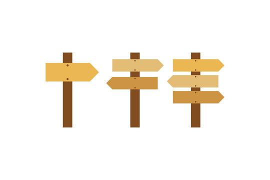 wooden signpost road sign icon flat design set