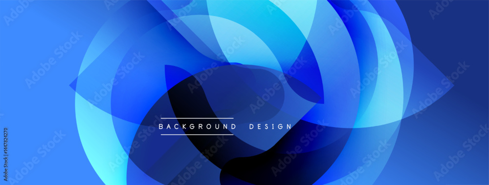 Poster abstract blue design features flowing shapes, gradients. modern aesthetic, dynamic composition, suit