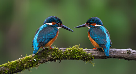 Obraz premium Enchanted Kingfisher Couple: A Serene Moment in Nature
