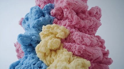 Colorful Cotton Candy Swirl in Pastel Shades of Pink, Blue, and Yellow Against Soft Background