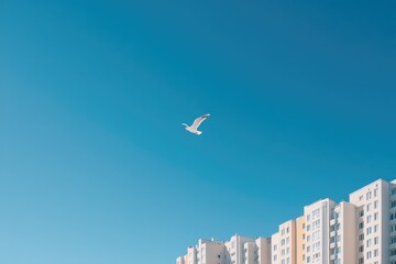 Naklejka premium tall residential buildings stand against clear blue sky