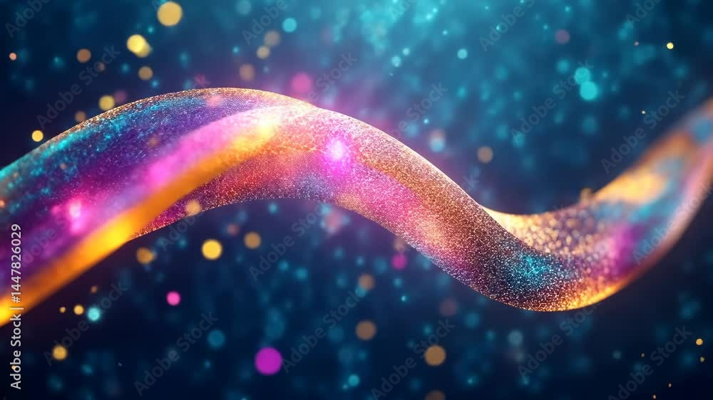 Poster vibrant abstract light wave in dynamic motion with glittering particles