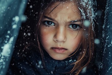 Girl with Snowy Hair Expresses Determination