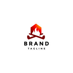 Hot Home Heating Campfire Logo Design. Firewood Home Heating Logo Design.