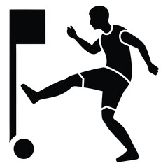 Soccer Player Kicking Ball Towards Corner Flag