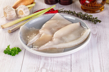 Raw calamari bodies for cooking