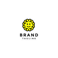 Bright Smile Face Inside Brain Logo Design. Simple Happy Yellow Brain Logo Design.