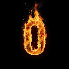 The letter O is formed from fire, with flames licking out against a deep, black backdrop.