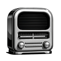 Obraz premium Stylized image of a classic radio, featuring its iconic curved shape, prominent grille, tuning interface, and knobs.