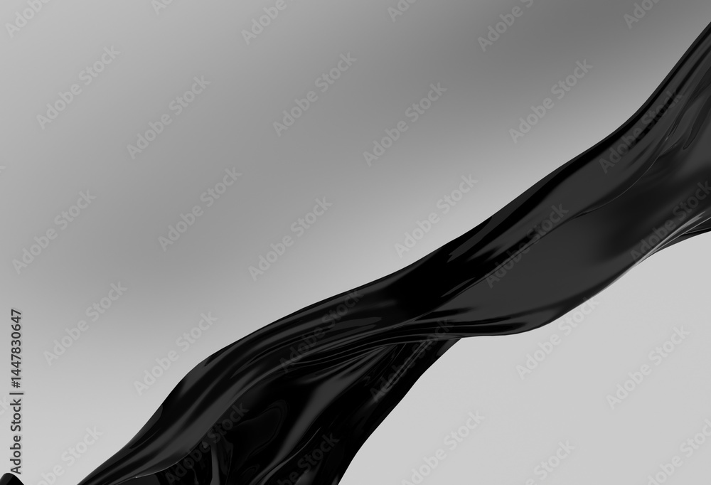 Aufkleber glossy, black, fluid 3d wave flows smoothly against a light gray background, creating a modern, abst