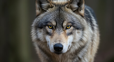 Fototapeta premium Majestic Grey Wolf Portrait: Wild Canid in Forest Habitat