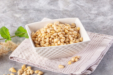 Cedar nut kernel in the bowl