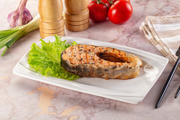 Gourmet grilled salmon fish steak
