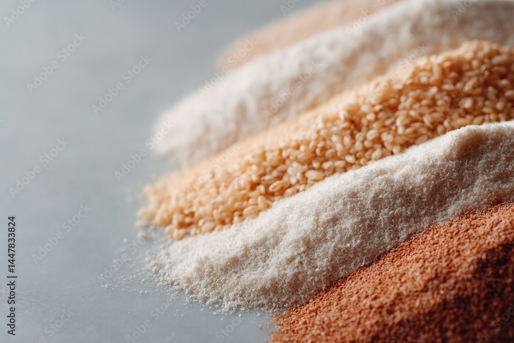 Poster arrange assorted grains and cereals in neat pattern on flat white surface