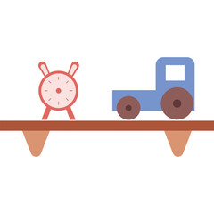 shelf with toys in children room vector icon isolated on white