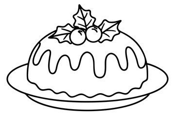 Festive Pudding Line Art Illustration