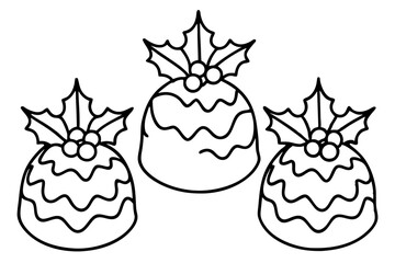 Festive Pudding Line Art Illustration