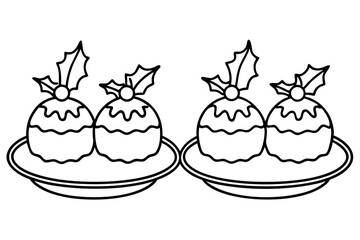 Festive Pudding Line Art Illustration