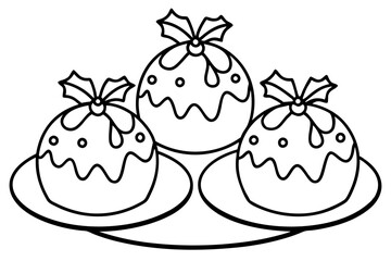 Festive Pudding Line Art Illustration