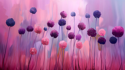 Romantisches abstraktes Blumenbild in Rosa- und Violetttönen – modernes florales Kunstwerk mit plastischen Blüten vor zartem Farbverlauf