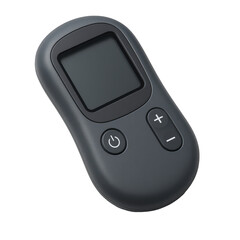Sleek dark gray compact handheld electronic control device featuring a small display screen and intuitive button interface.