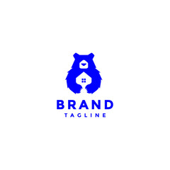 Bear Home Building Developer Logo Design. Cute Bear Guarding House Logo Design.