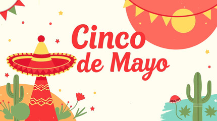 Cinco de Mayo Festive Illustration with Sombrero and Cactus