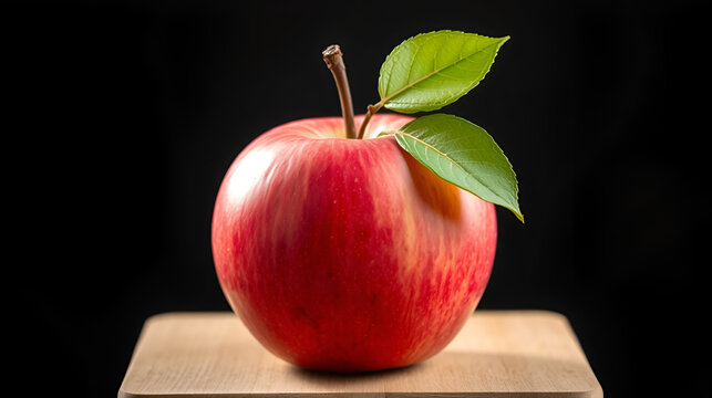 Round fruit with crisp flesh having pedicle and leaf, representation for apple