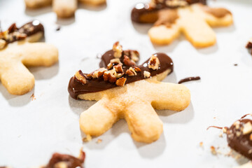Snowflake-Shaped Sugar Cookies, Chocolate-Dipped, Pecan Crushed Nuts, Holiday Baking