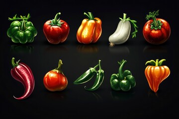 Vegetables elements icons in vector style