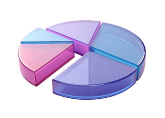 Fototapeta premium A transparent pie chart with five sections in shades of pink purple and blue on a white background