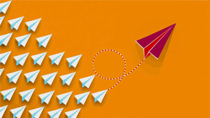 Business  leadership ,financial concept. Red paper plane leadership  to sky go to success goal. paper art style. creative idea. vector ,illustration.