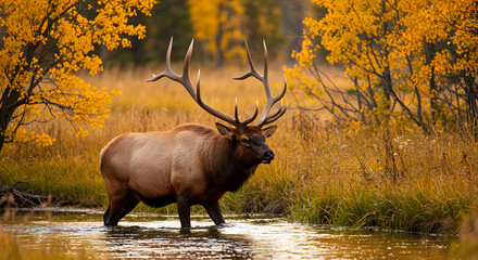 Fototapeta premium Majestic Elk in Autumn Meadow