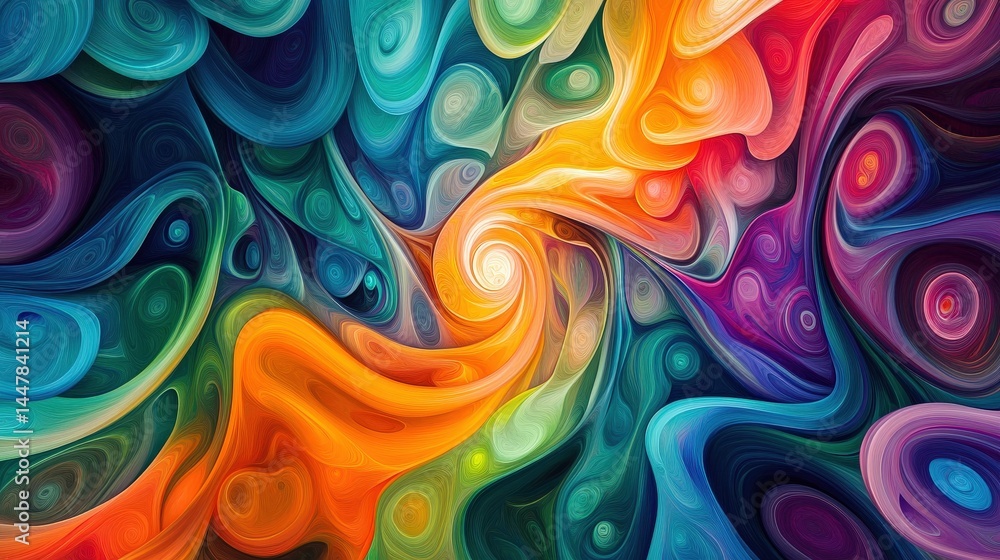 Poster a psychedelic burst of swirling patterns and rainbow colors in an abstract style