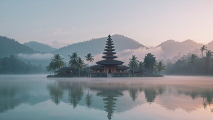 temple bali asia lake architecture