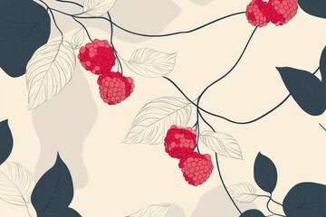 Naklejka premium raspberries are healthy superfoods in a minimalist design with high quality thin contour vector