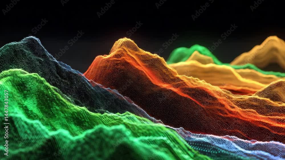 Poster abstract colorful 3d digital mountain range landscape perfect for technology backgrounds or data vis
