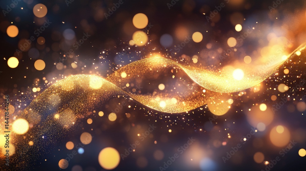 Aufkleber a radiant gold bokeh wave with softly glowing orbs forming a fluid, dynamic pattern.