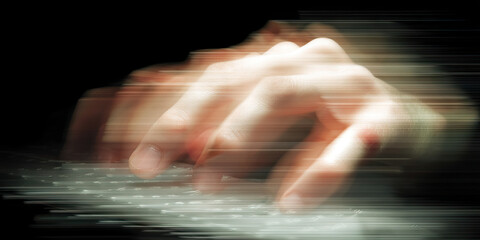 Motion Blurred Hands Typing on Keyboard