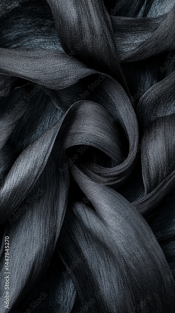 Poster dark gray fabric texture, softly folded, creating a luxurious and elegant appearance, suggestive of 