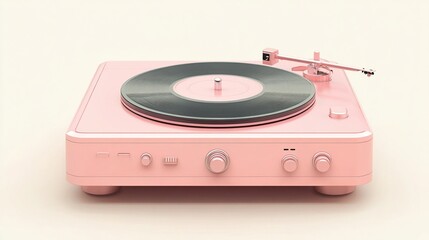 Fototapeta premium Pink retro turntable playing vinyl record.
