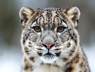 Stunning snow leopard portrait mountainous region wildlife photography winter wonderland close-up view nature's beauty